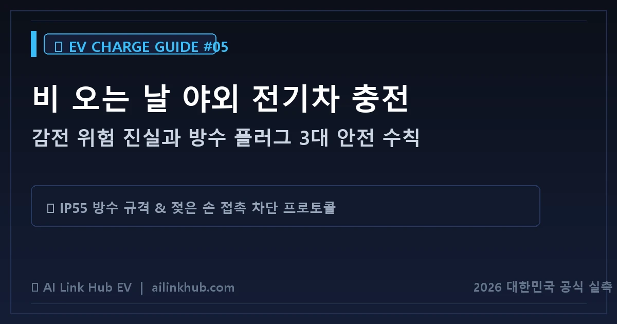 비 오는 날 야외 전기차 충전 감전 위험과 방수 플러그 안전 수칙